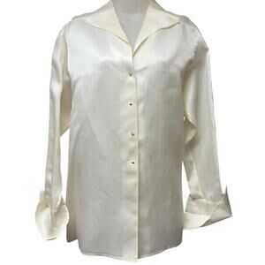 Vintage 90s Burberrys Size 10 Cream Silk Button Front Blouse Women’s Top *Flaws
